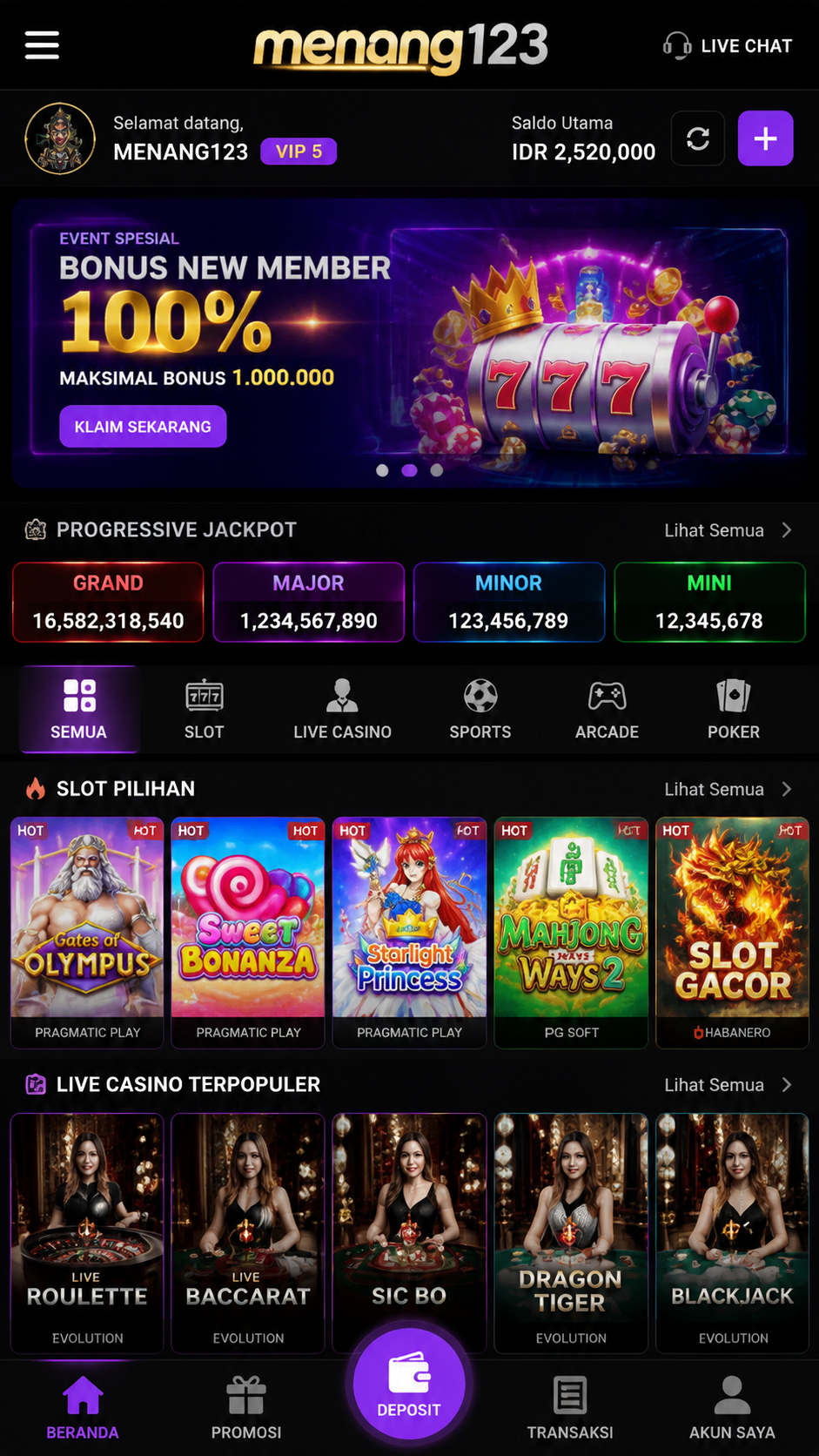 Screenshot 1 menang123